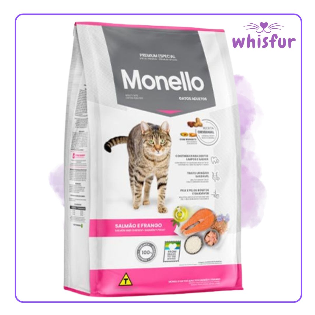 An Image of Monello Dry Food For Cats 1 Sack 7Kg Adult with the logo of Whisfur Pet Supplies at the upper right corner.