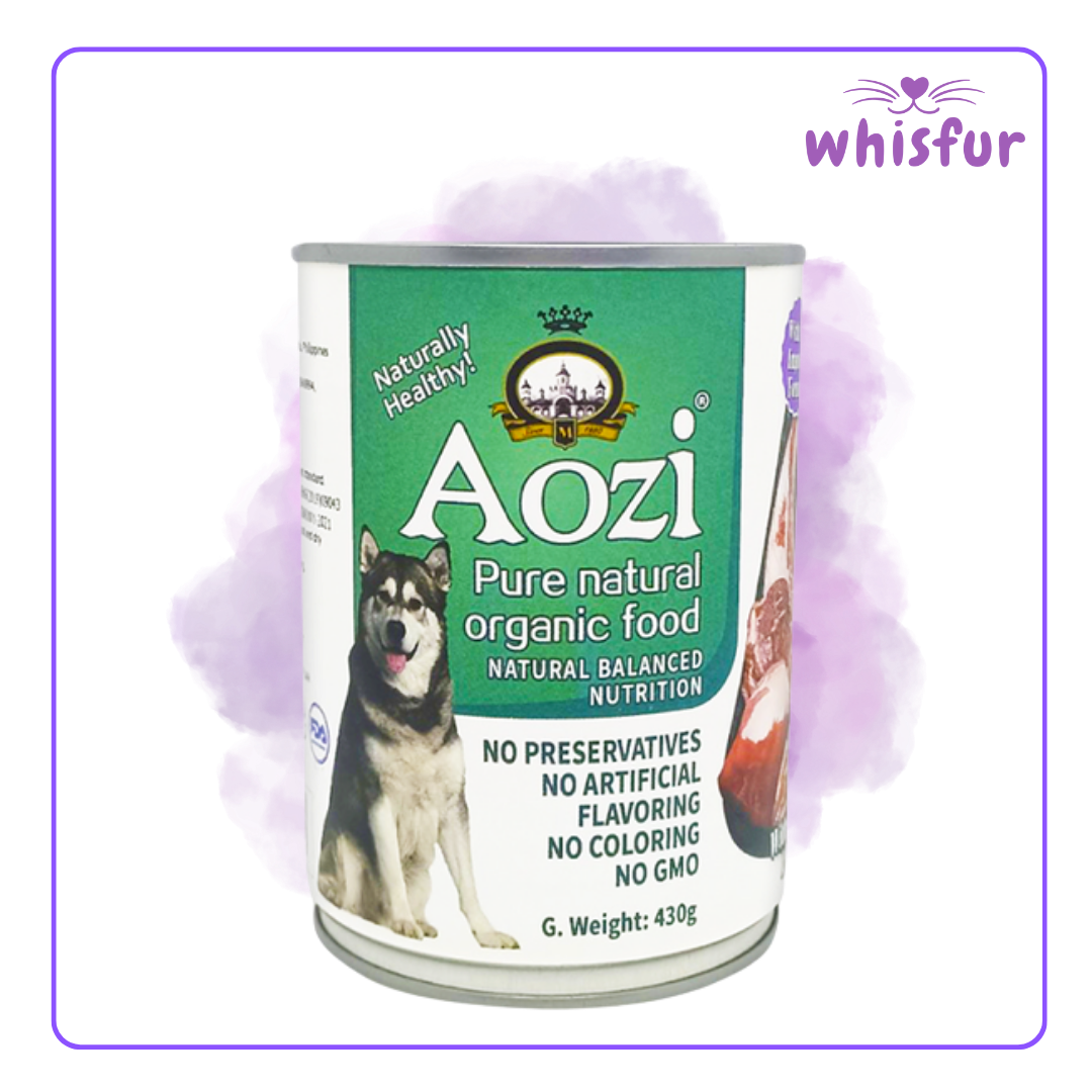 An Image of Aozi Wet food for Dogs (can)430g lamb and liver with the logo of Whisfur Pet Supplies at the upper right corner.