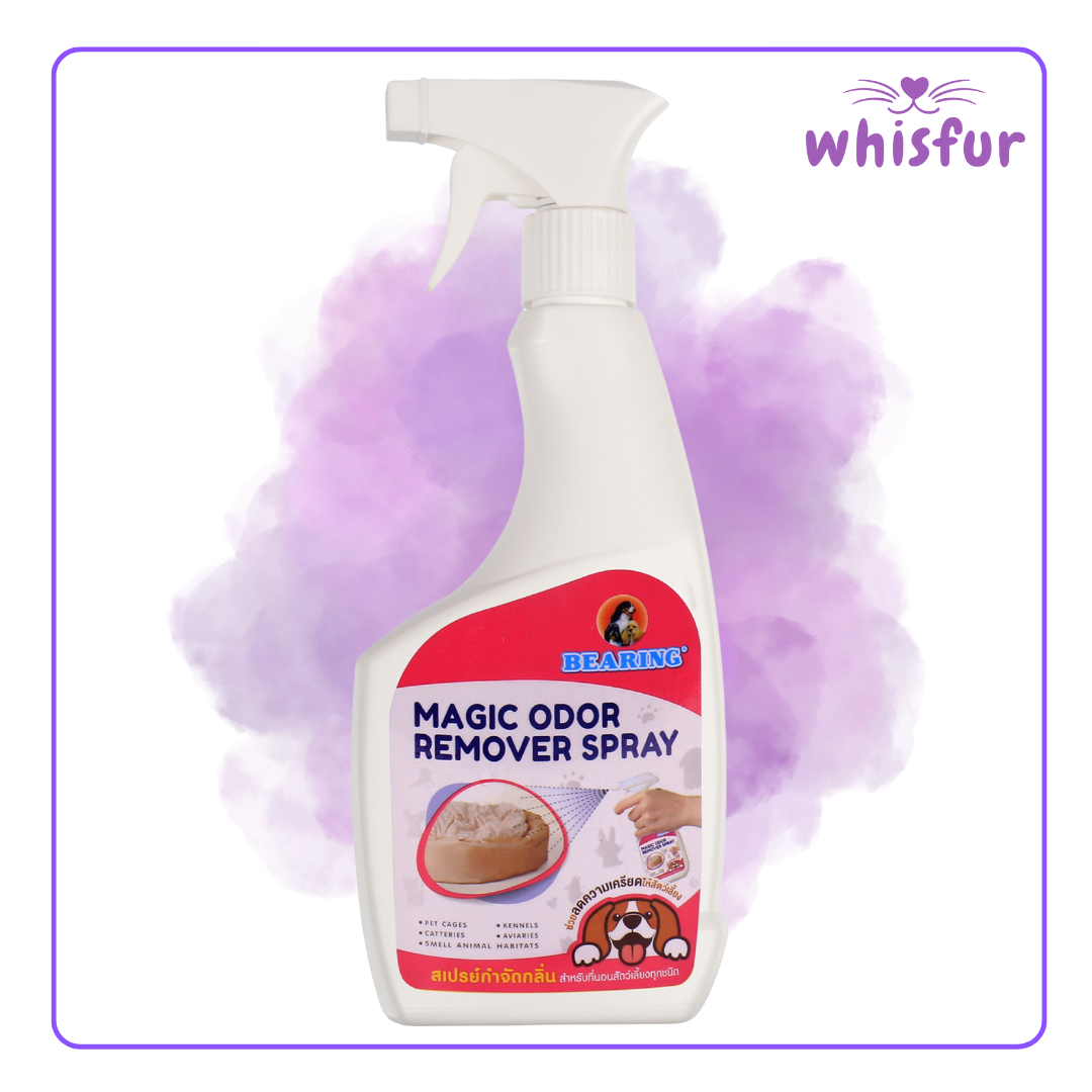 An Image of Bearing Magic Odor Remover Spray 1 Bottle 600Ml Spray with the logo of Whisfur Pet Supplies at the upper right corner.
