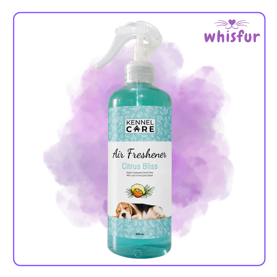 An Image of Kennel Care Air Freshener 1 Bottle 500Ml Citrus Bliss with the logo of Whisfur Pet Supplies at the upper right corner.