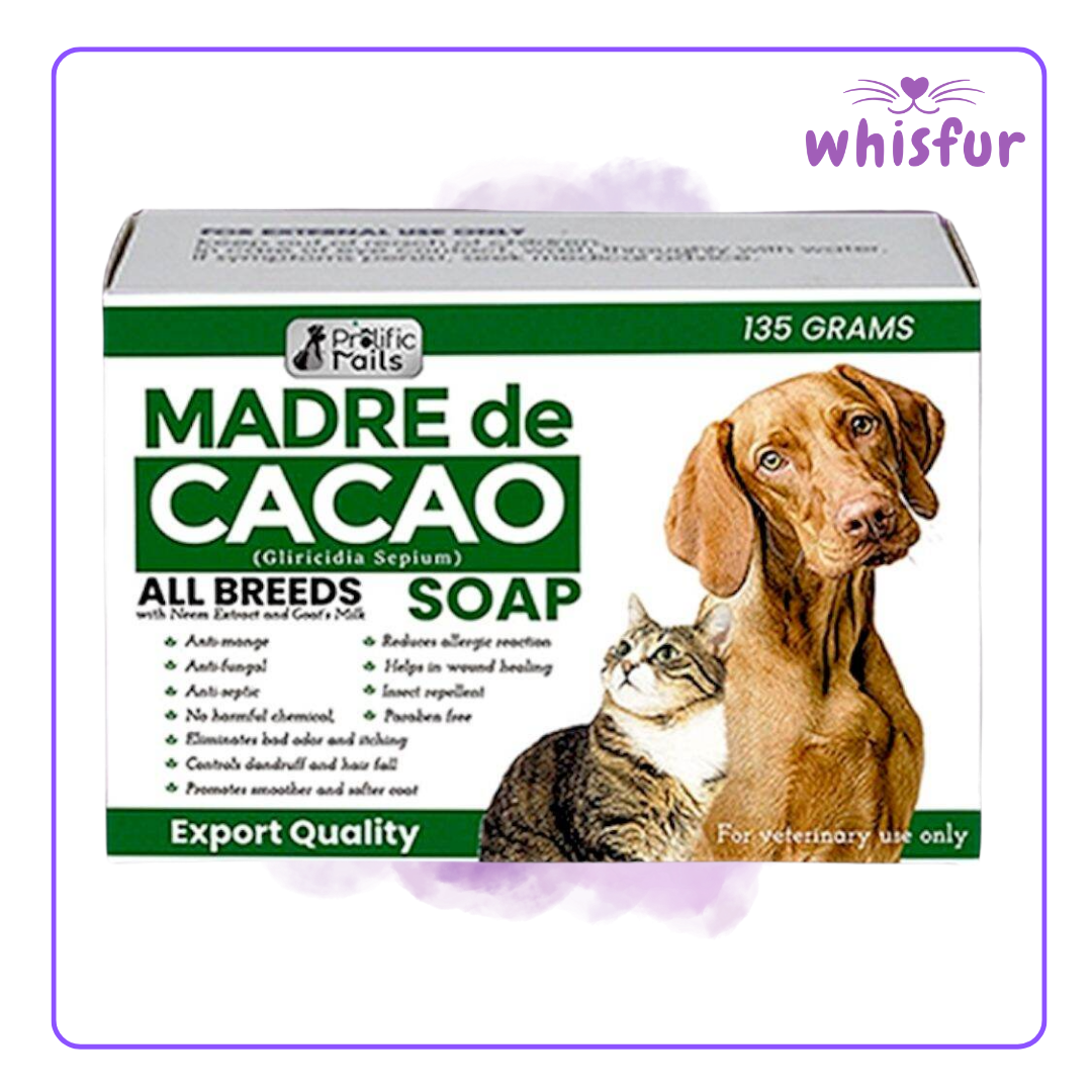 An Image of Madre De Cacao Soap For All Breeds 1 Box 135G Madredecacao with the logo of Whisfur Pet Supplies at the upper right corner.