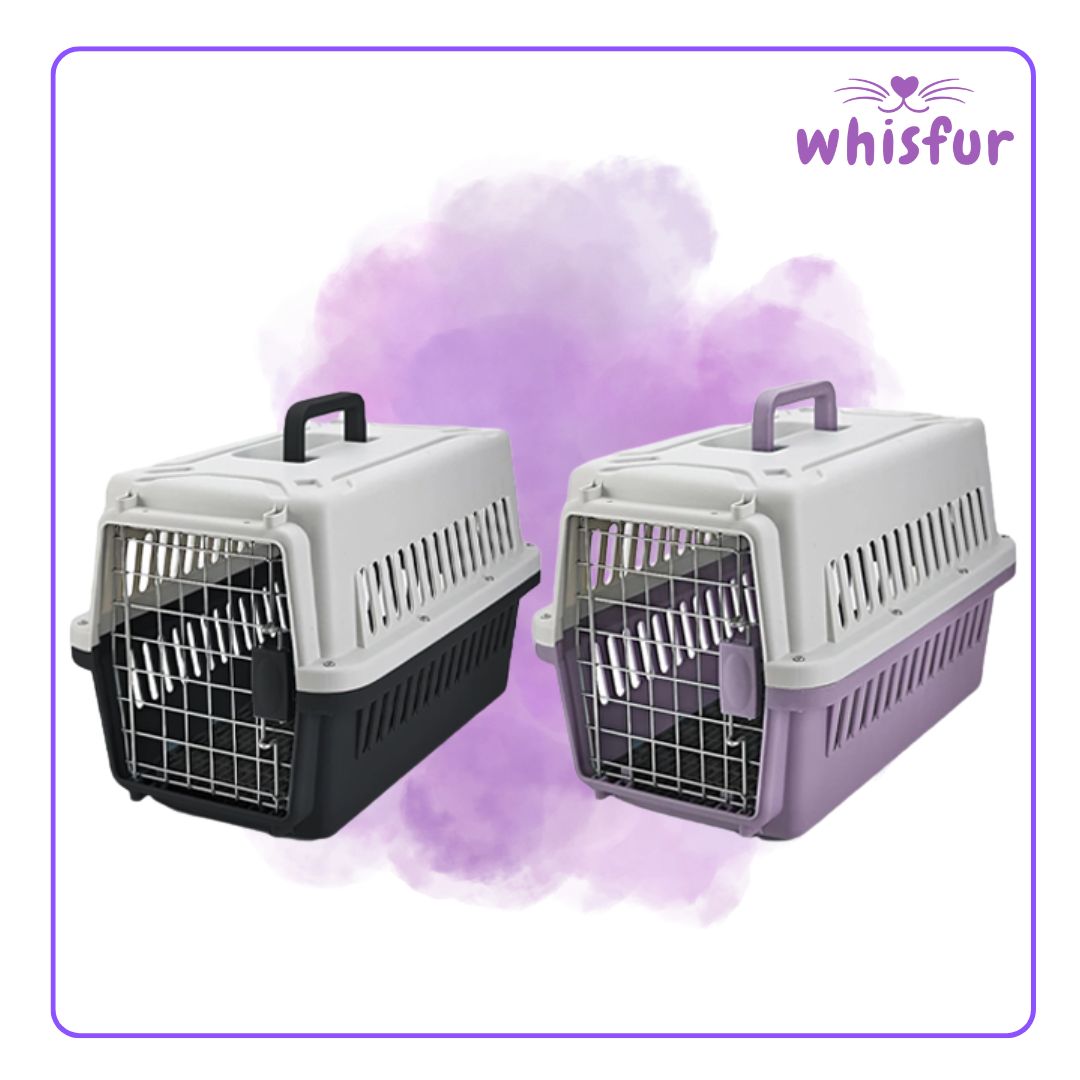 An Image of  2 Travel Crate for Cats and Dogs (cage) with the logo of Whisfur Pet Supplies at the upper right corner.