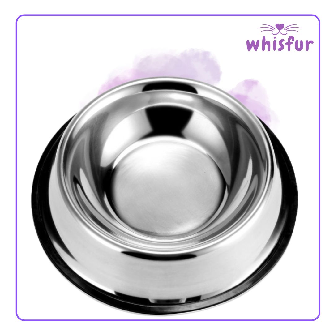 An Image of Stainless Bowl for Cats and Dogs (pc)30cm xxlarge with the logo of Whisfur Pet Supplies at the upper right corner.