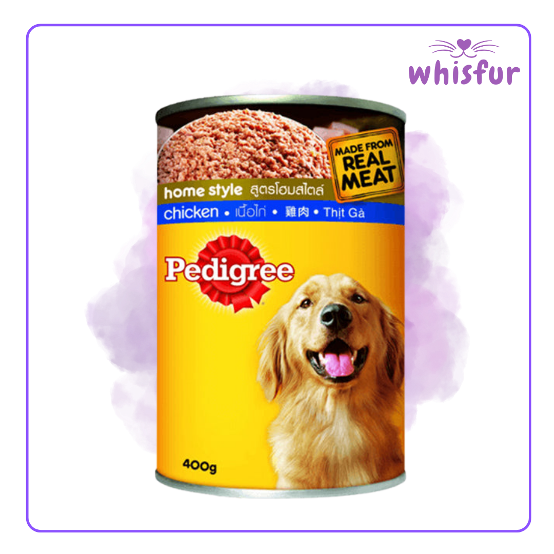 An Image of Pedigree Wet Food for Dogs (can)400g homestyle chicken with the logo of Whisfur Pet Supplies at the upper right corner.