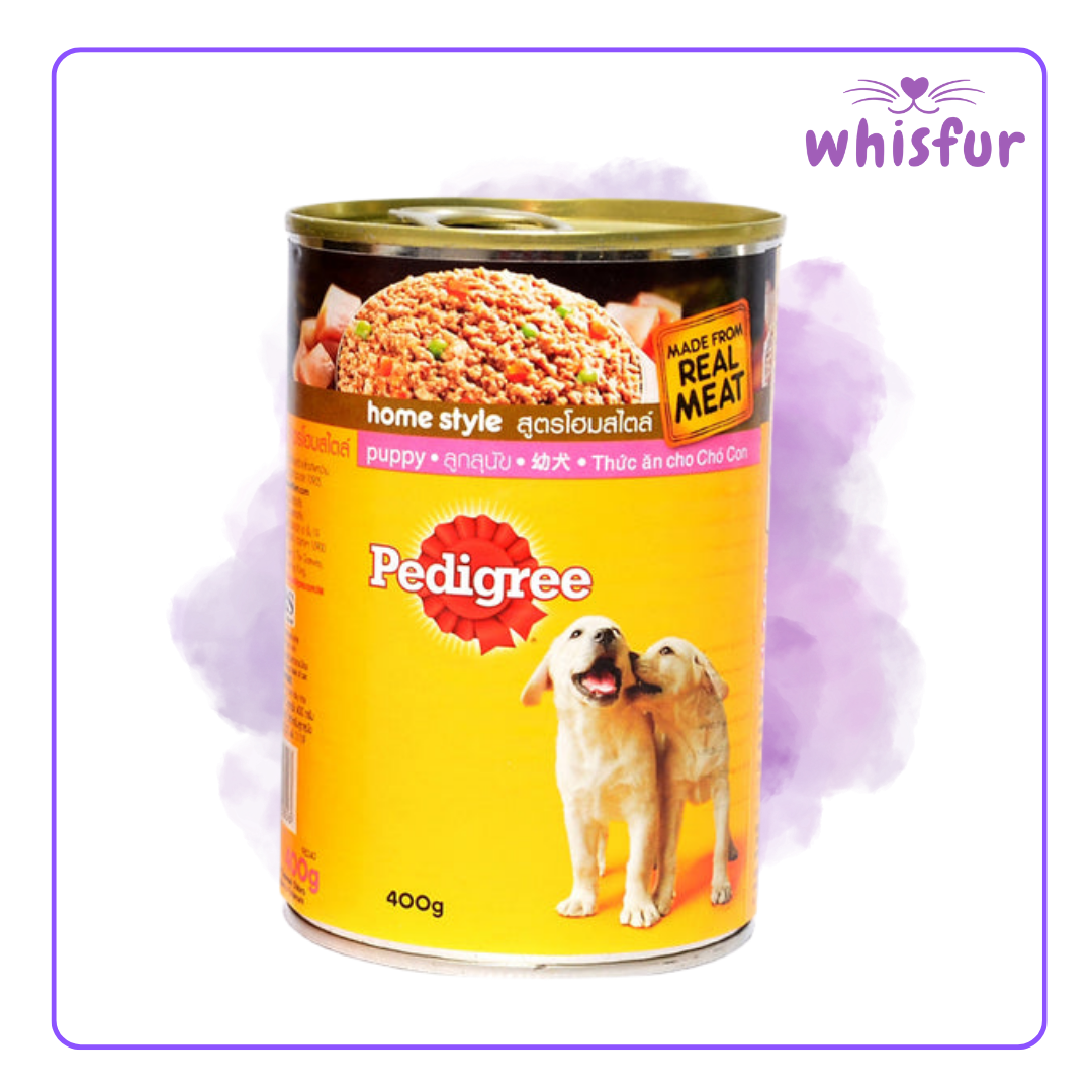 An Image of Pedigree Wet Food for Dogs (can)400g homestyle for puppy with the logo of Whisfur Pet Supplies at the upper right corner.