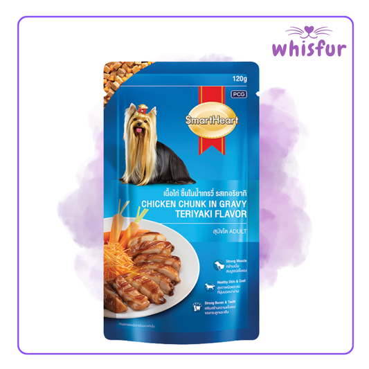 Dog food package with 'SmartHeart' branding on a white background, branded 'whisfur'.