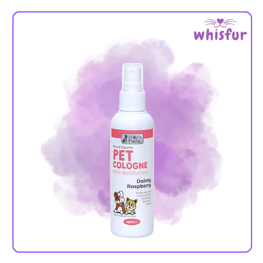 An Image of Prolific Tails Pet Cologne 1 Bottle 50Ml Raspberry with the logo of Whisfur Pet Supplies at the upper right corner.
