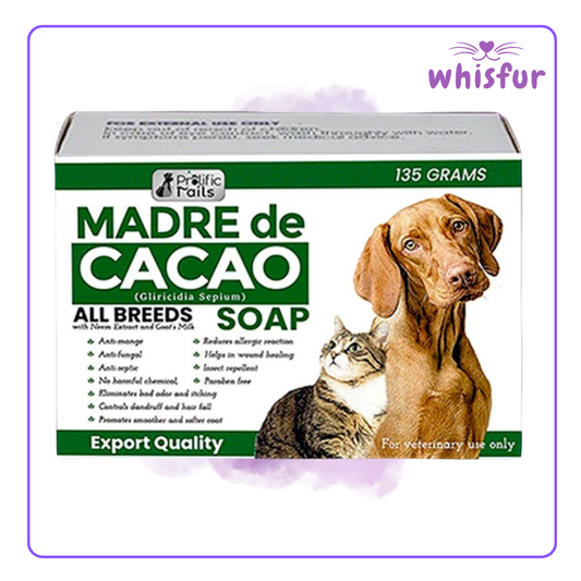 An Image of Madre De Cacao Soap For All Breeds 1 Box 135G Madredecacao with the logo of Whisfur Pet Supplies at the upper right corner.