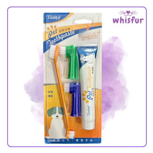 An Image of Toothbrush and toothpaste set for Cats and Dogs (set)1set toothbrush with the logo of Whisfur Pet Supplies at the upper right corner.